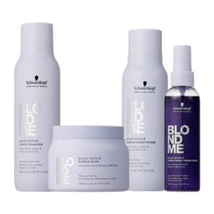 SCHWARZKOPF Kit BlondMe Bond Repair Purple Shampoo 300ml + Mask 200ml + Conditioner 200ml + Spray 150ml