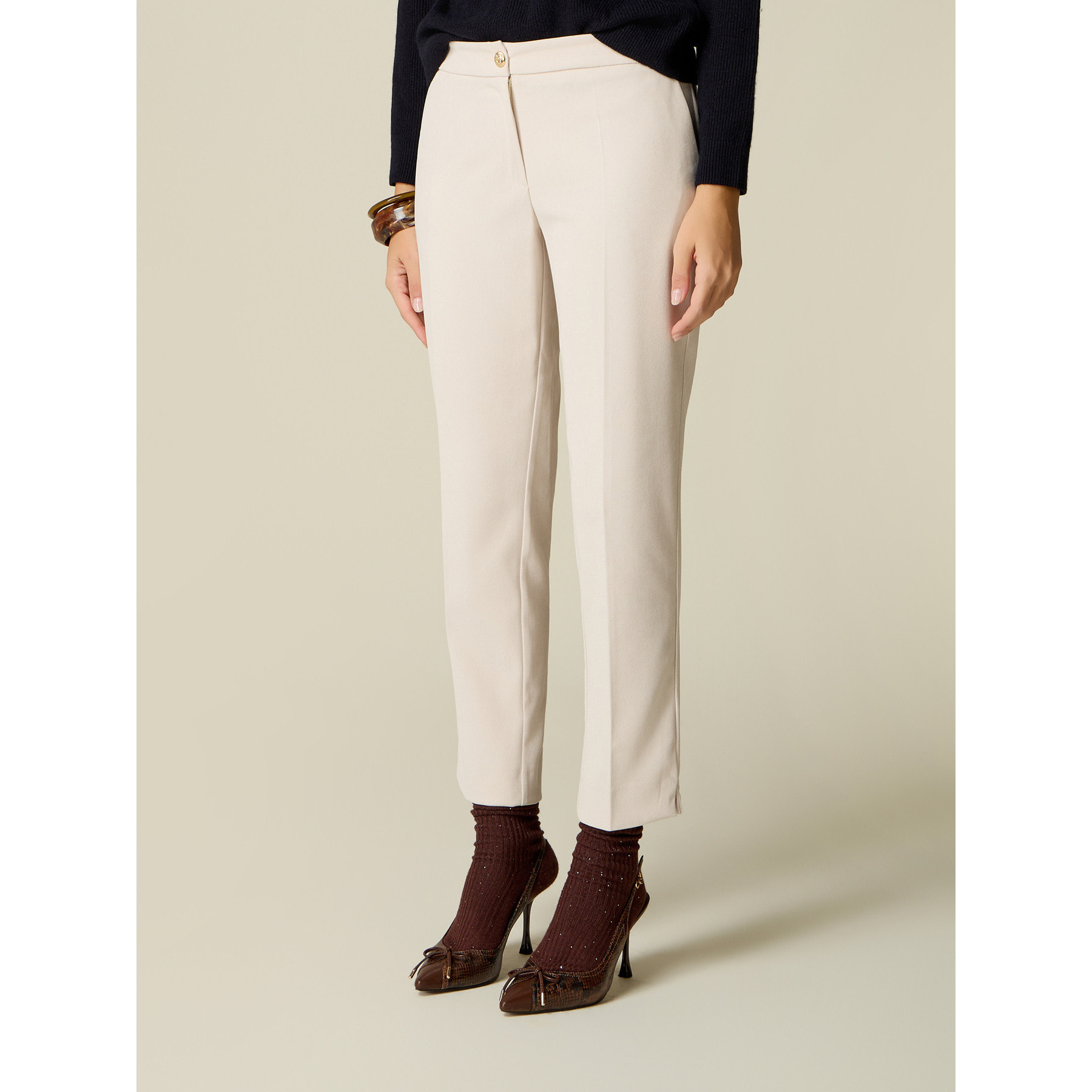 Oltre - Pantaloni a sigaretta effetto fustagno - Beige