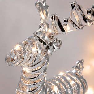 Reno navideño led plateado con 25 microled blanco cálido, con temporizador 20x7x34 cm