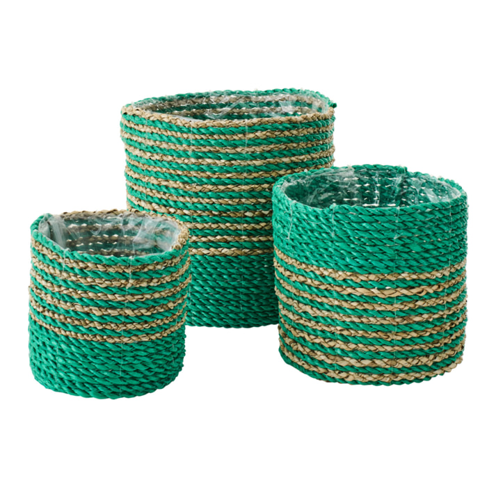 J-Line Cache-pot Ligné - jonc de mer - vert foncé/naturel - set de 3