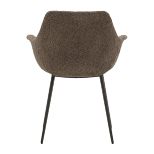 Set di 4 sedie MIRASIERRA in tessuto marrone effetto bouclé e gambe in metallo nero, con braccioli