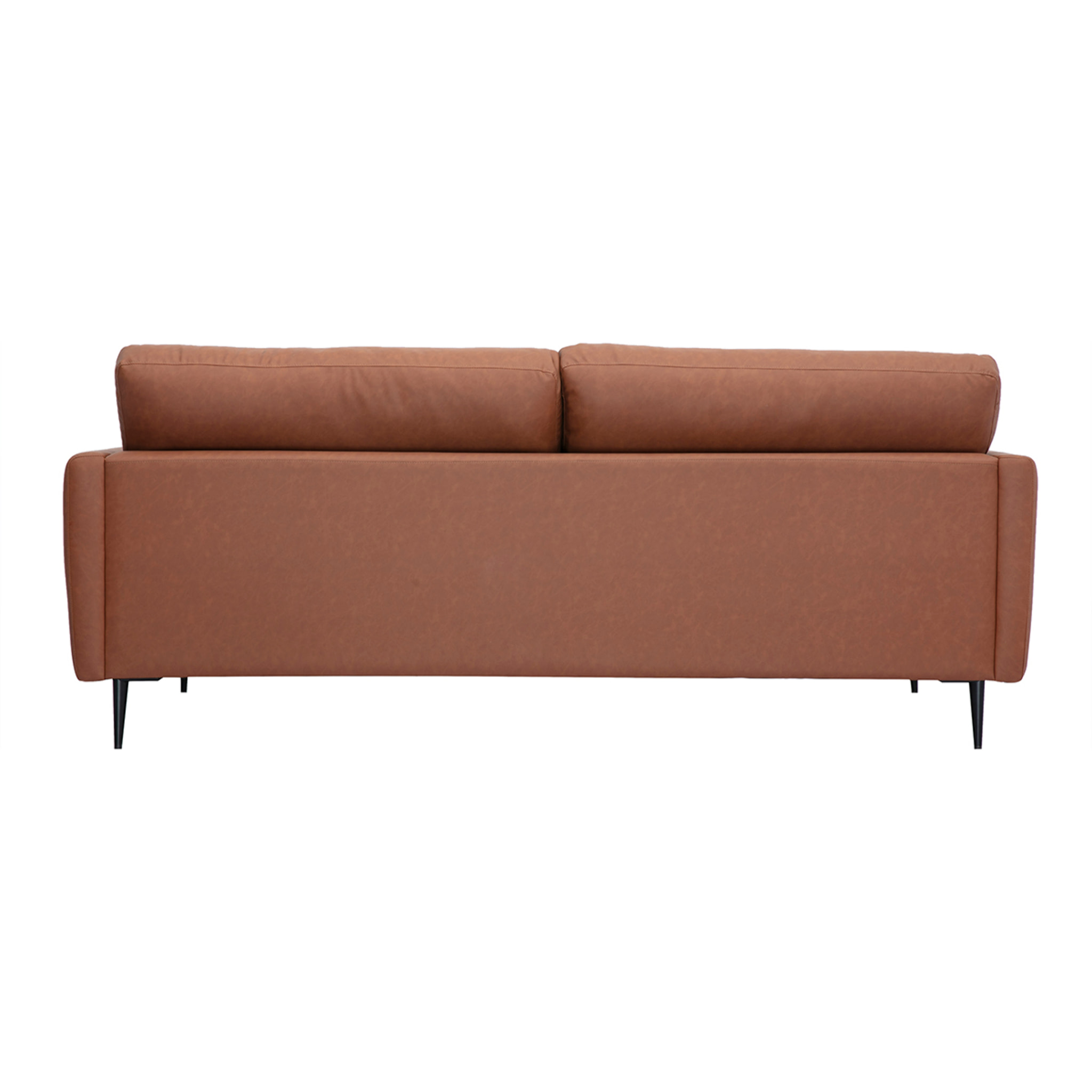 Canapé vintage 3 places cuir marron et bois foncé DAVEN
