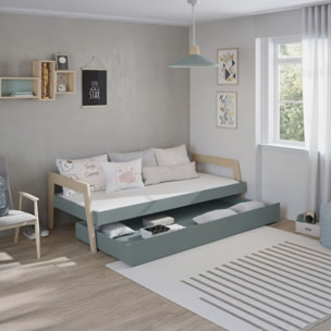Cama doble juvenil Misty Haze Verde Salvia - Oak Soft