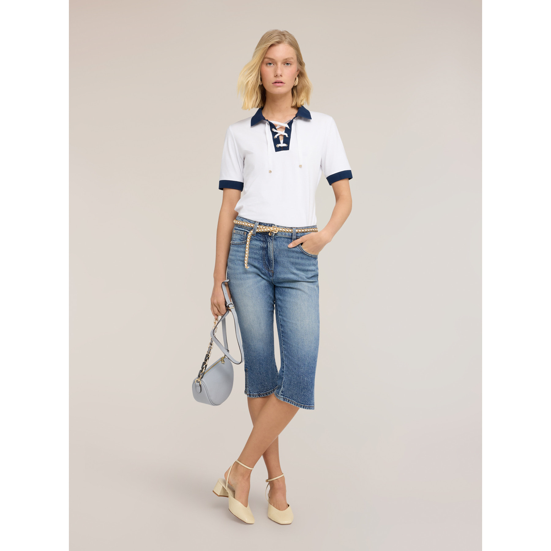 Motivi - Polo con cuello en contraste - Blanco