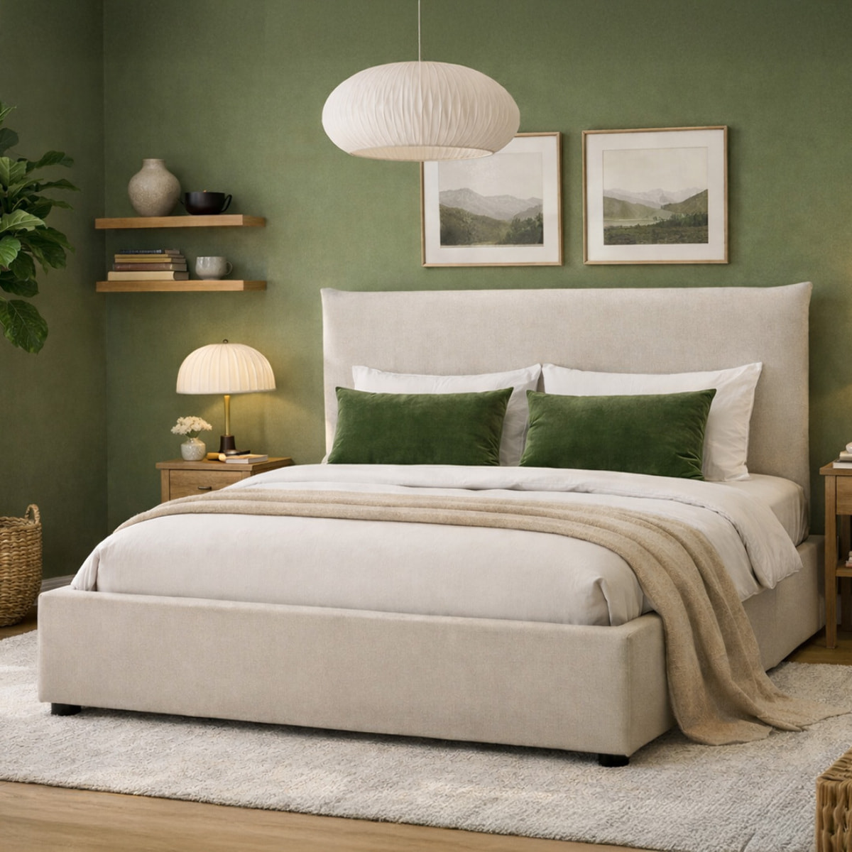 Lit coffre lin beige 2 places