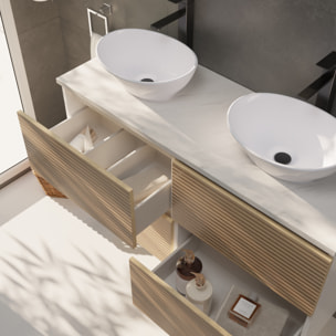 YINU SALLE DE BAIN | 141 CM BLANC - SOLOMON | 4 TIROIRS | LAVABO SUR PLAN | N'INCLUT PAS MIROIR | ALDAY
