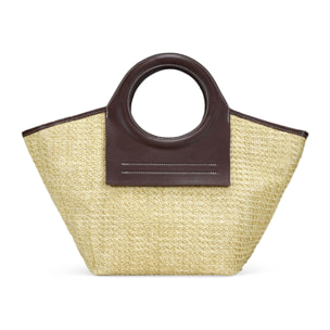 Bolso de mano beige con asas redondas