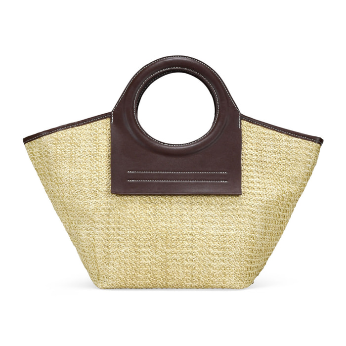Bolso de mano beige con asas redondas