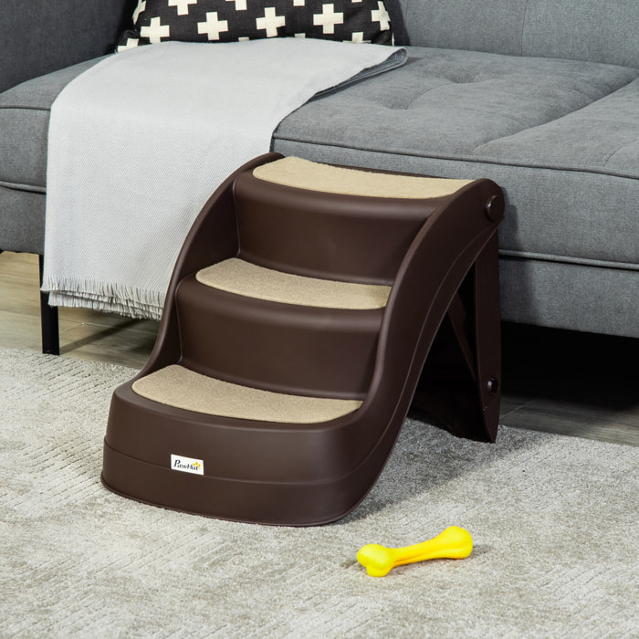 Escalier pour chien animaux pliable 3 marches antidérapant max. 10Kg plastique chocolat
