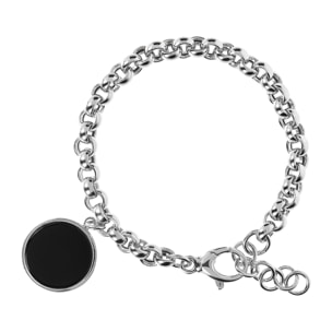 Bracciale White Catena Rolo con Ciondolo Disco in Onice Nero