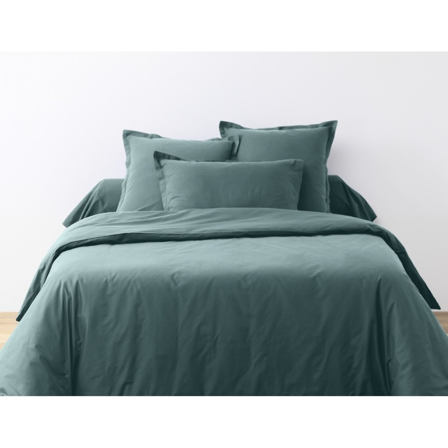 Parure Housse De Couette + 1 taie 100% Coton 57fils Bleu Canard