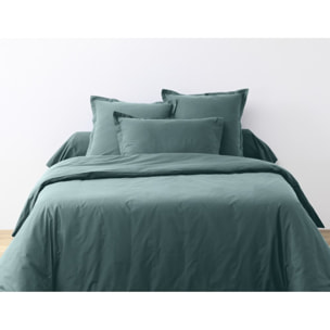 Parure Housse De Couette + 1 taie 100% Coton 57fils Bleu Canard