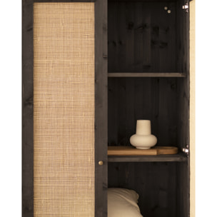 Armoire medulla en bois massif et rotin ton noir 180x80cm Hauteur: 180 Longueur: 80 Largeur: 40