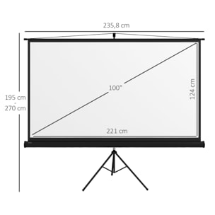 Pantalla de Proyector Manual con Soporte 100 Pulgadas Pantalla de Proyección Portátil Formato 16:9 con Altura Ajustable para Interior y Exterior Cine en Casa Patio 221x124 cm Negro