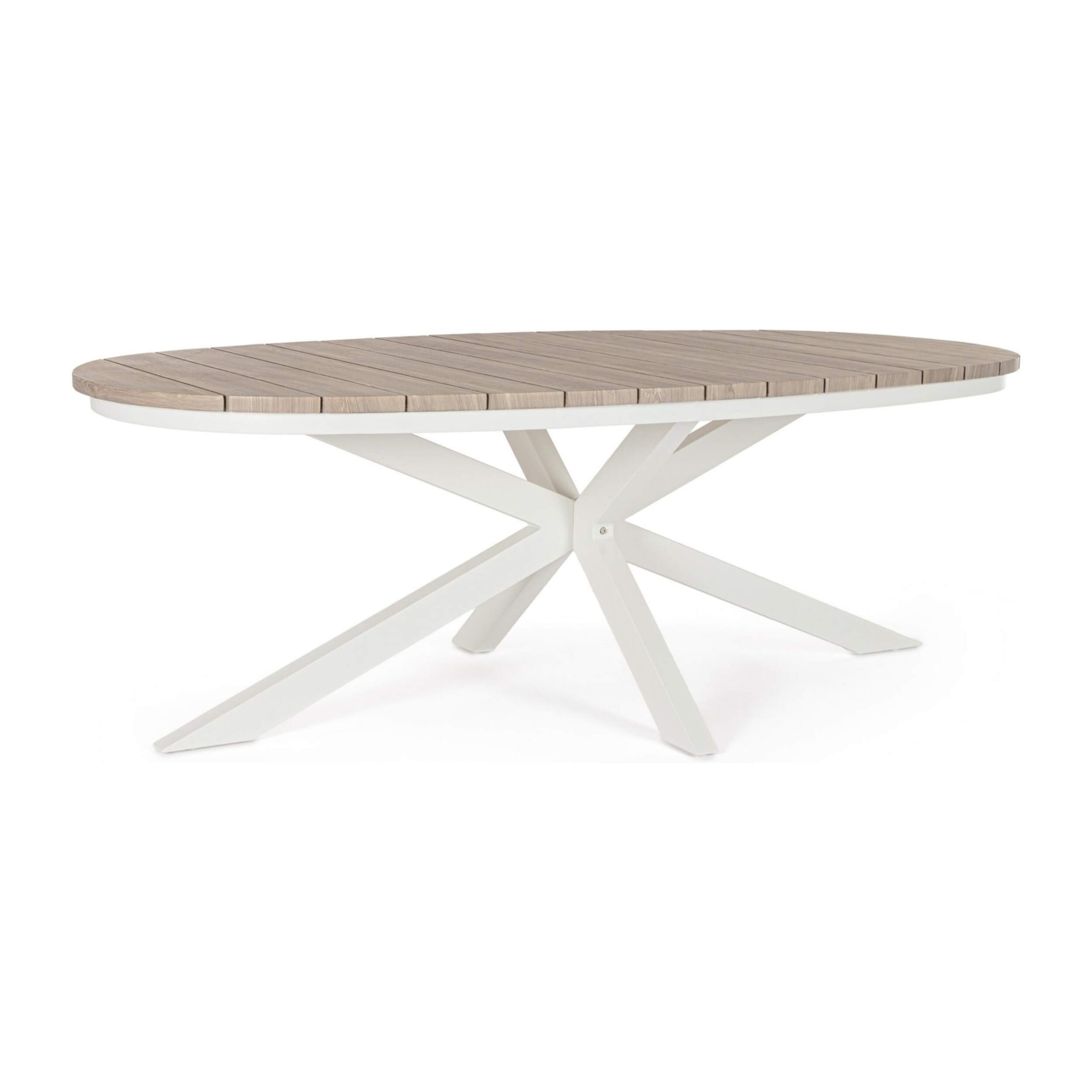 Tavolo da giardino ZELMAR effetto legno e struttura in alluminio bianco, 218×115 cm