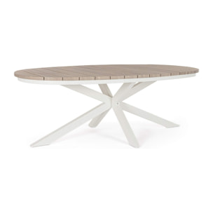 Tavolo da giardino ZELMAR effetto legno e struttura in alluminio bianco, 218×115 cm