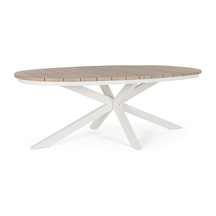 Tavolo da giardino ZELMAR effetto legno e struttura in alluminio bianco, 218×115 cm