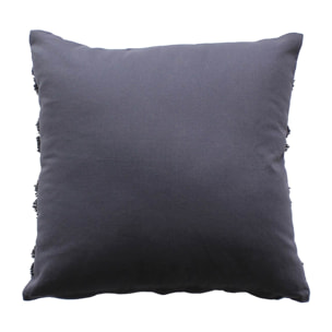 Coussin déhoussable aux broderies  - Effet laine - Gris Foncé
