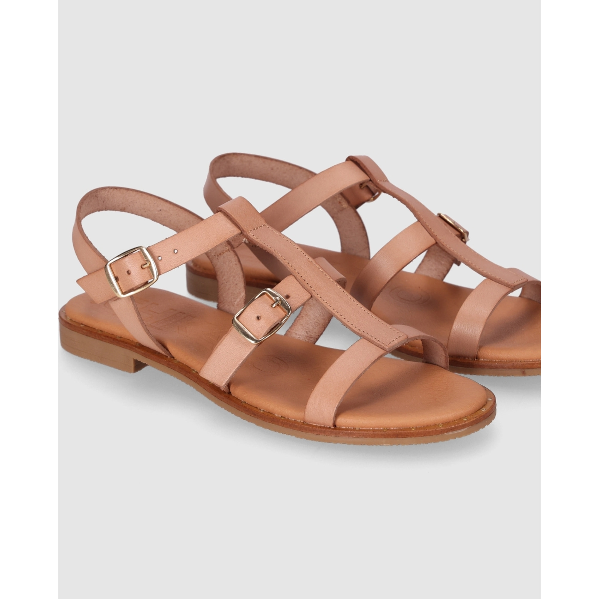 Sandalias de Piel - Beig - Tacón: Bajo