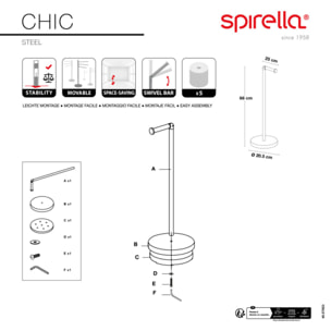 Porte rouleau papier WC sur pied CHIC Acier Noir mat Spirella