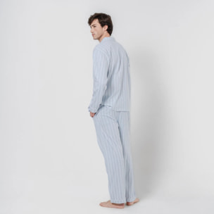 Pigiama lungo in cotone stile camicia con righe blu marsiglia