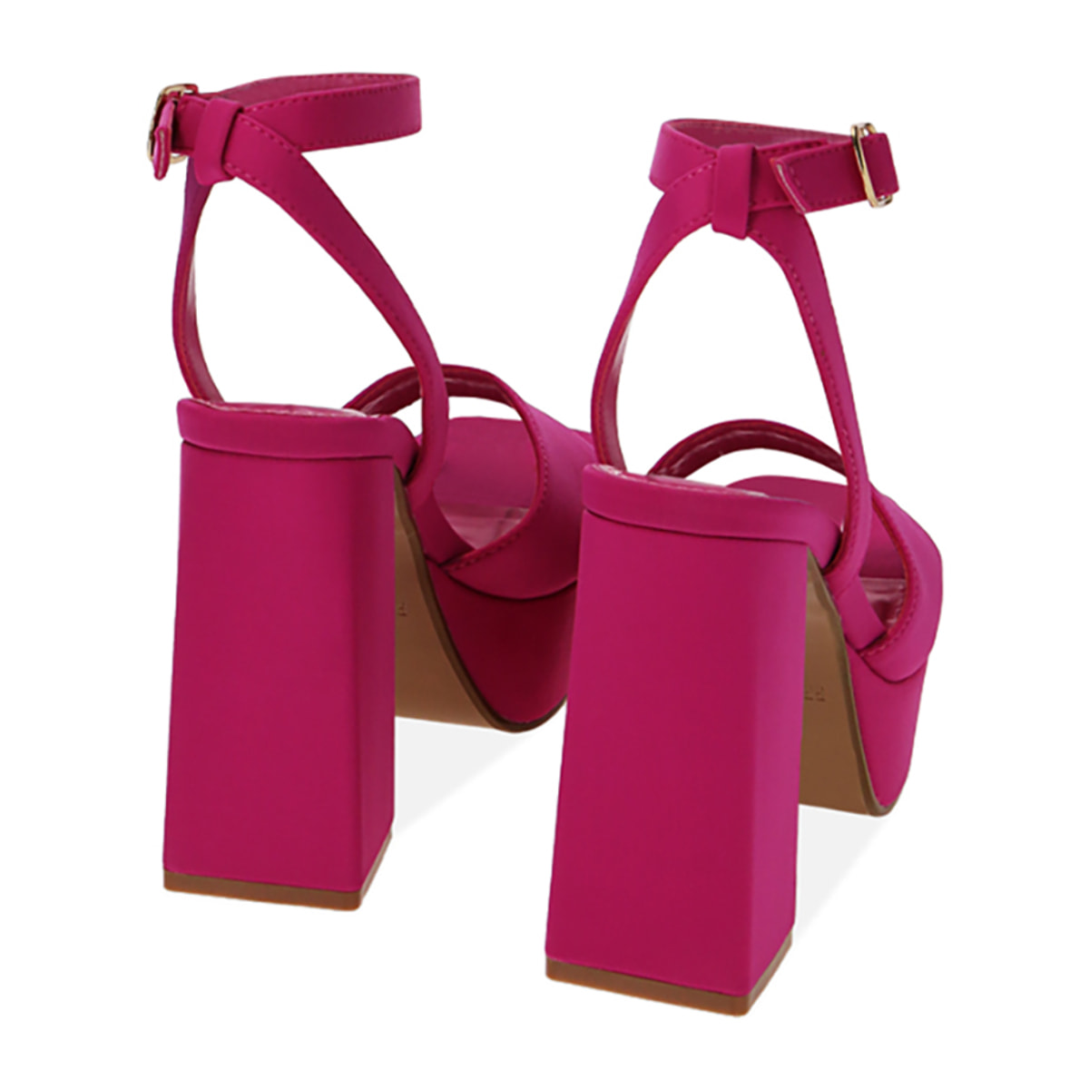 Sandalias fucsia con plataforma en tejido, tacón 10 cm