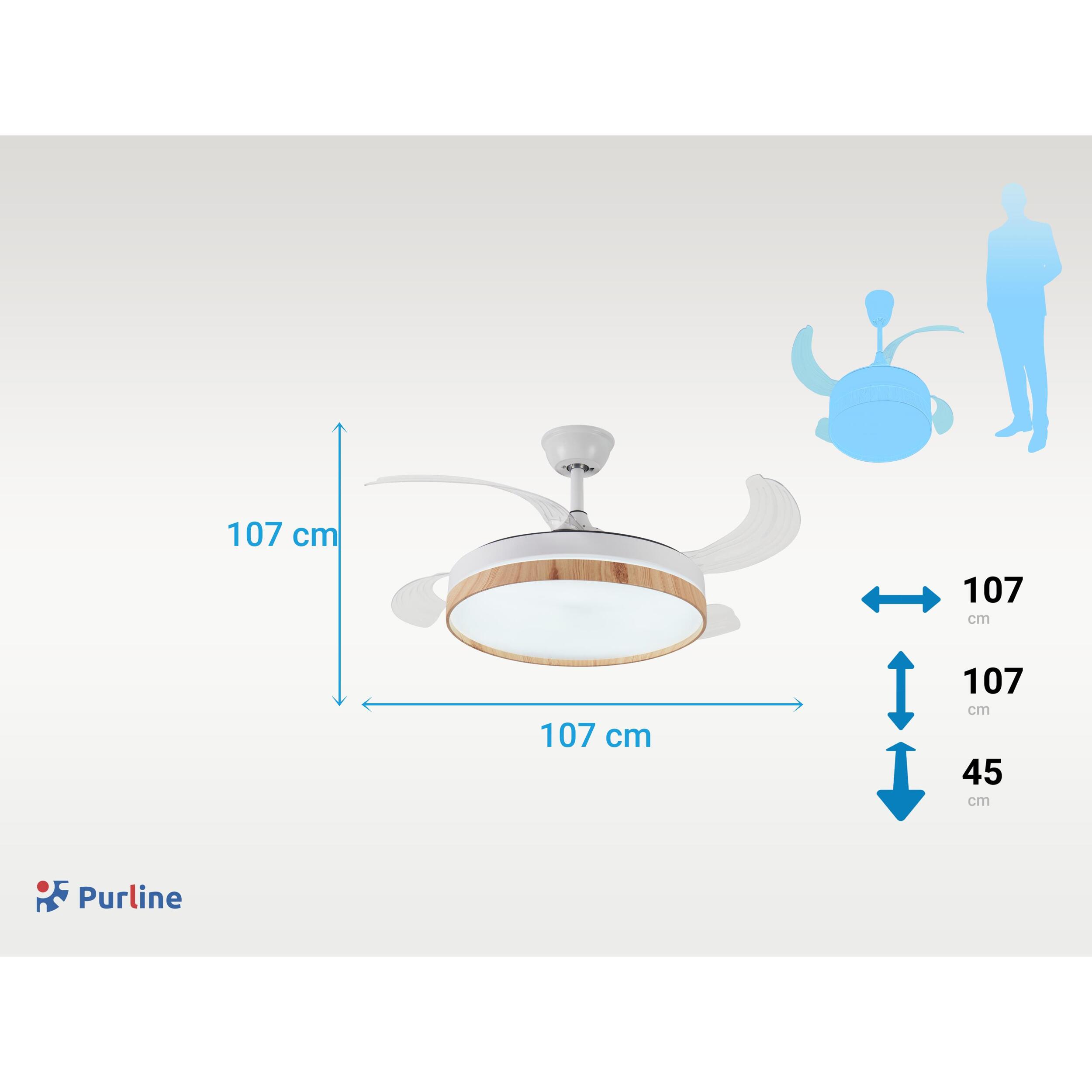 Ventilateur de plafond rétractable avec lumière LED et minuterie