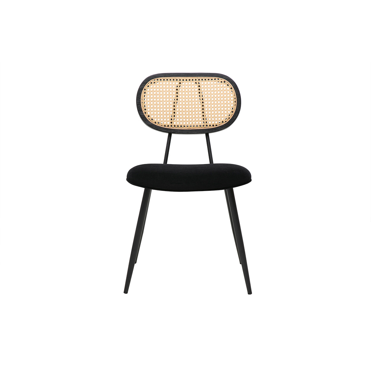 Chaises design noires en tissu velours, métal et cannage rotin (lot de 2) SWANN