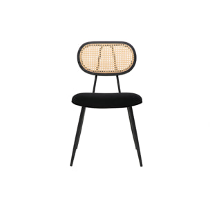 Chaises design noires en tissu velours, métal et cannage rotin (lot de 2) SWANN