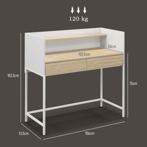 Escritorio Moderno Mesa de Escritorio con 2 Cajones y Estante Mesa de Estudio para Oficina Dormitorio 106x51,5x102,5 cm Blanco y Roble