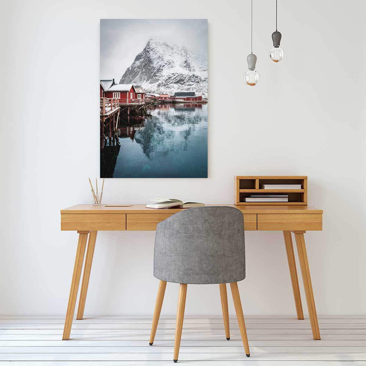 Paysage hiver village de pecheur norvegien  Tableau plexiglas
