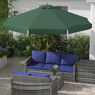 Sombrilla de Jardín Ø325x250 cm Parasol de Madera con Sistema de Polea Techo de Ventilación y 8 Varillas de Bambú para Terraza Balcón Exterior Verde Oscuro