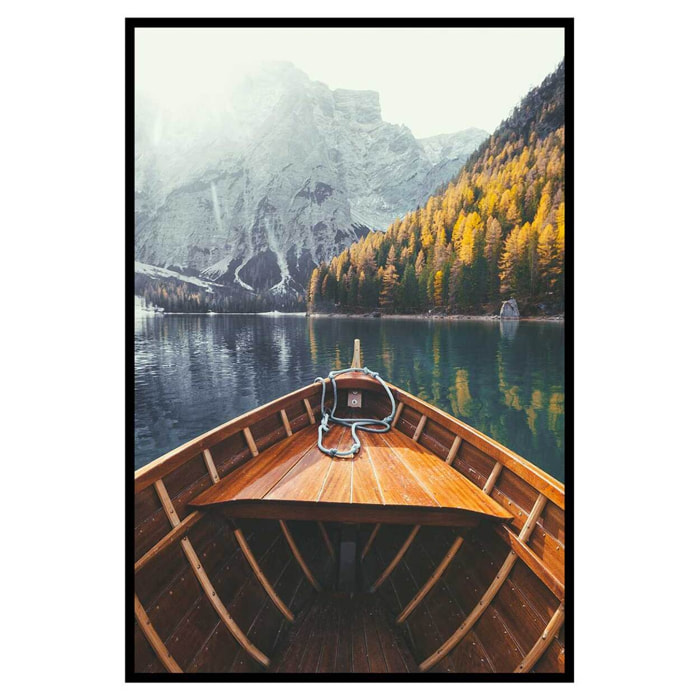 Affiche encadrée barque sur lac de montagne Affiche + cadre en métal - Noir