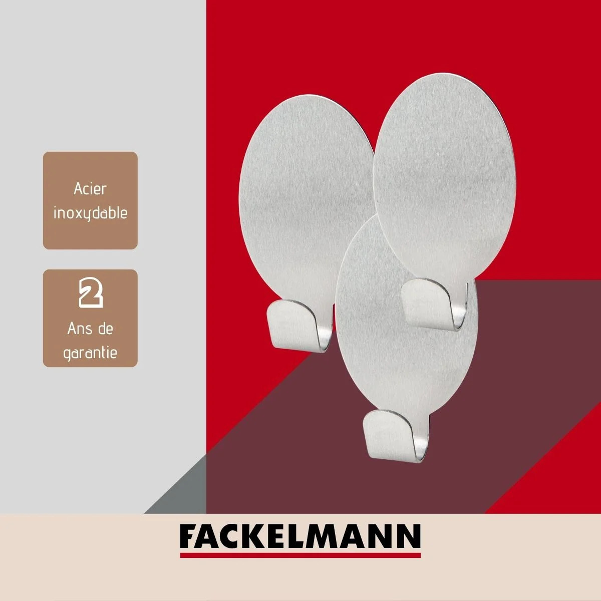 Lot de 3 crochets adhésifs universels ovales Fackelmann Tecno