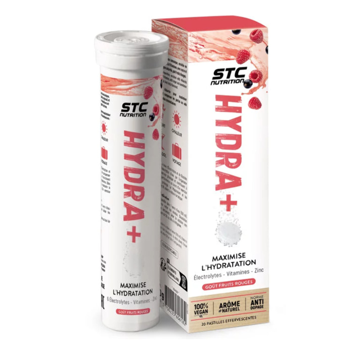 STC NUTRITION - Hydra+ - Préparation pour boisson isotonique à base d'Électrolytes, Vitamines, sucre et édulcorant naturels - Optimise l'hydratation - 20 Pastilles - Fruits rouges