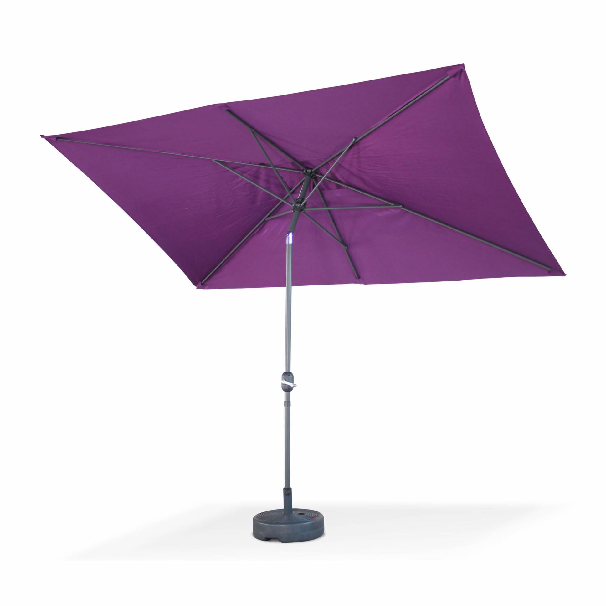 Parasol droit rectangulaire 2x3m - Touquet Prune - mât central en aluminium orientable et manivelle d'ouverture