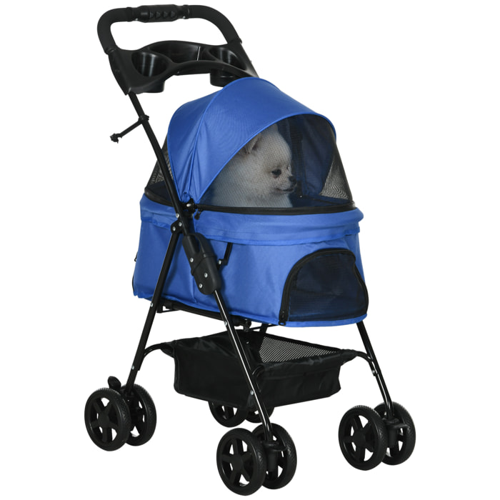 Cochecito para Mascotas Plegable Carrito para Perros Desmontable Acero Tela Oxford Ruedas Giratorias Frenos Ventana para Perros Gatos Pequeñitos 67x45x96 cm Azul