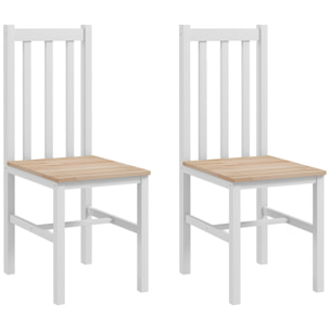 Juego de 2 Sillas de Comedor Silla de Cocina con Respaldo de Listones Marco de Madera de Pino para Sala de Estar y Comedor Carga 120 kg 38,5x47,5x99 cm Blanco