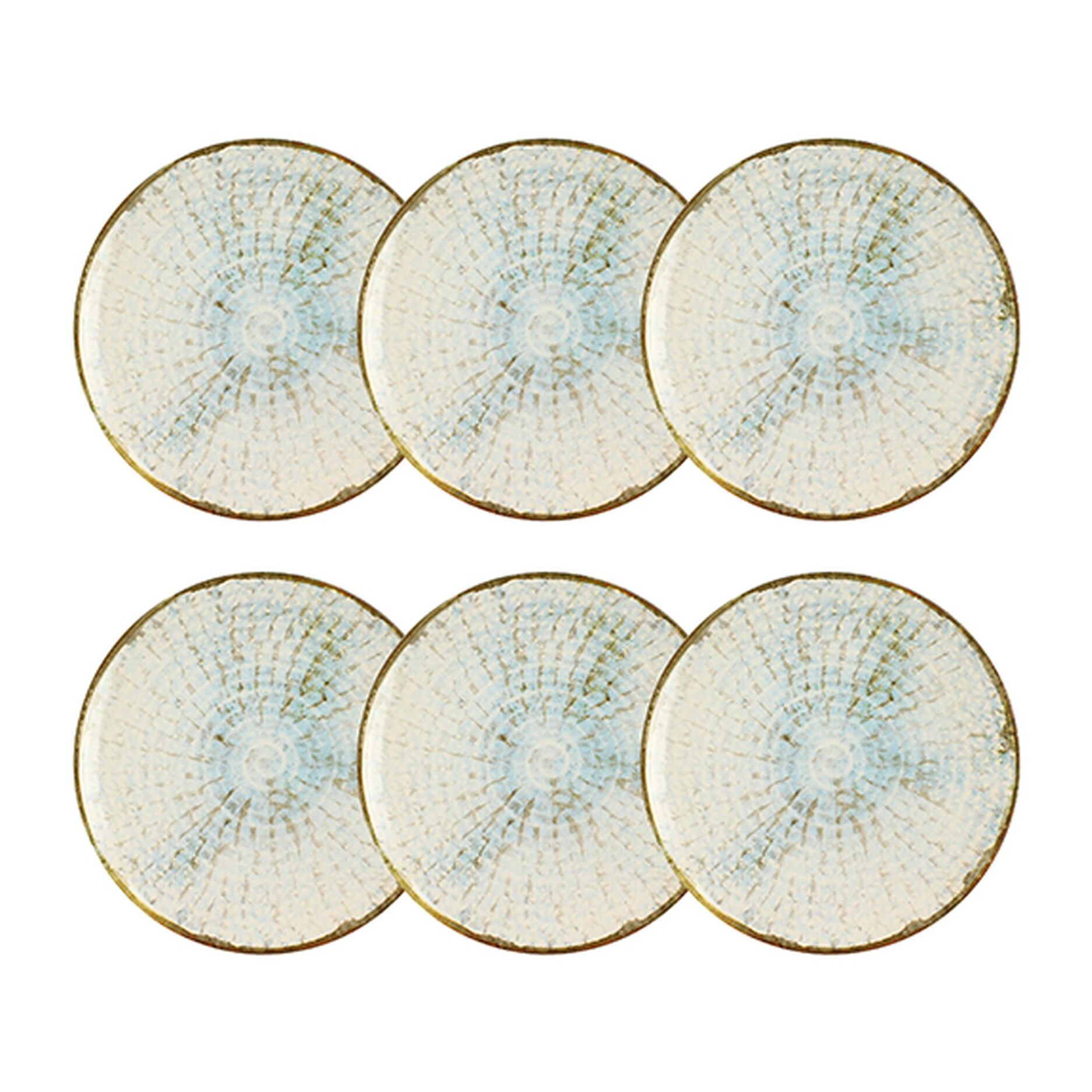 Lot de 6 assiettes à dessert 20cm en faience bleu et blanc MINERAL