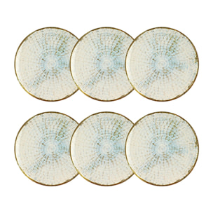 Lot de 6 assiettes à dessert 20cm en faience bleu et blanc MINERAL