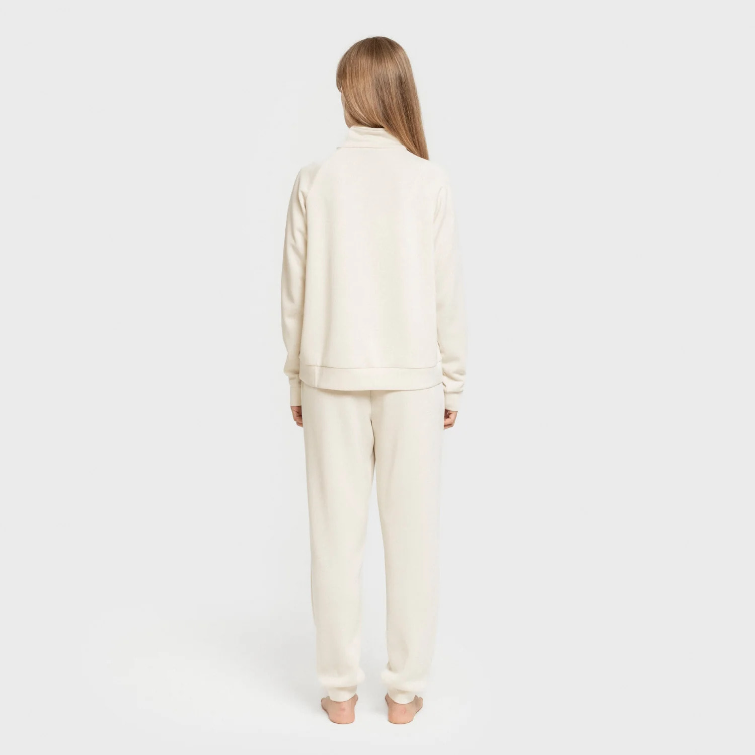 Felpa con mezza zip in stile modal da donna bianco naturale