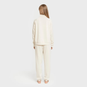 Felpa con mezza zip in stile modal da donna bianco naturale