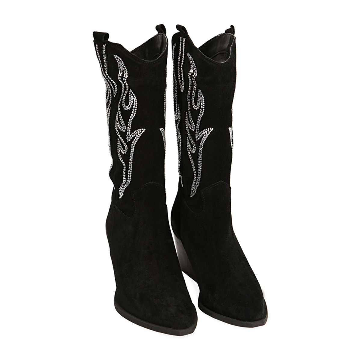 Botas negras de gamuza, tacón 7 cm