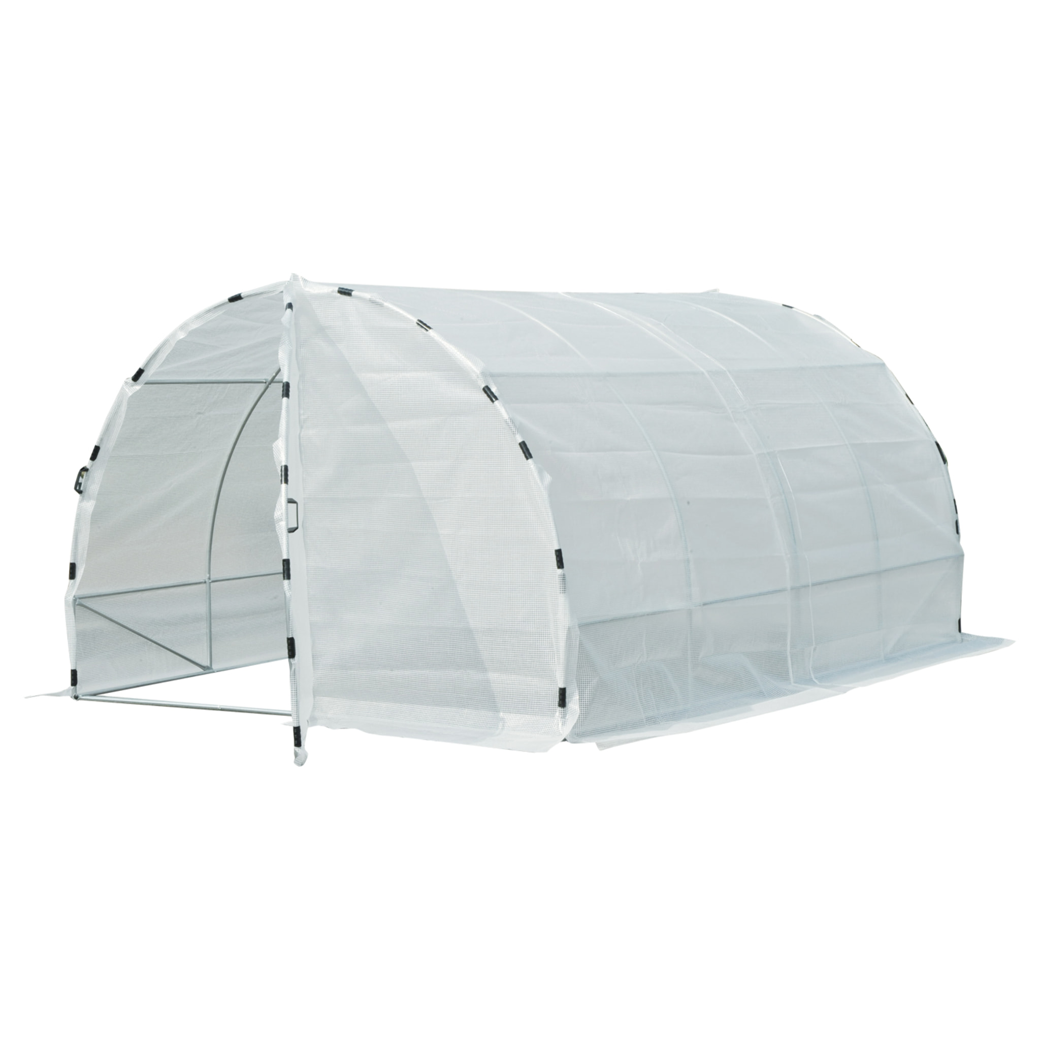 Serre de jardin tunnel surface sol 12 m² 4L x 3l x 2H m châssis tubulaire renforcé 25 mm double porte avec poignées blanc