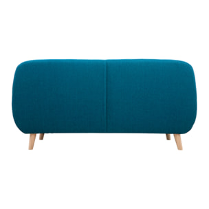 Canapé scandinave déhoussable 3 places en tissu bleu canard et bois clair YNOK