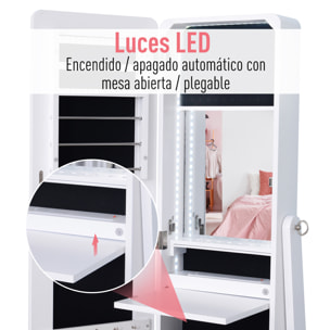 Joyero de Pie con Espejo Luz LED de Madera 30x36x146cm Blanco