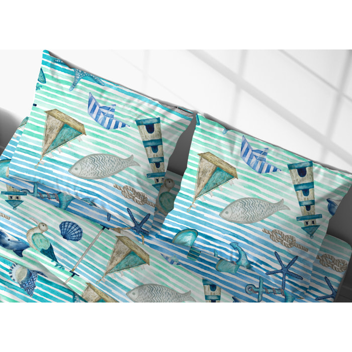 Copripiumino In 100% Cotone Disegno Mare 25
