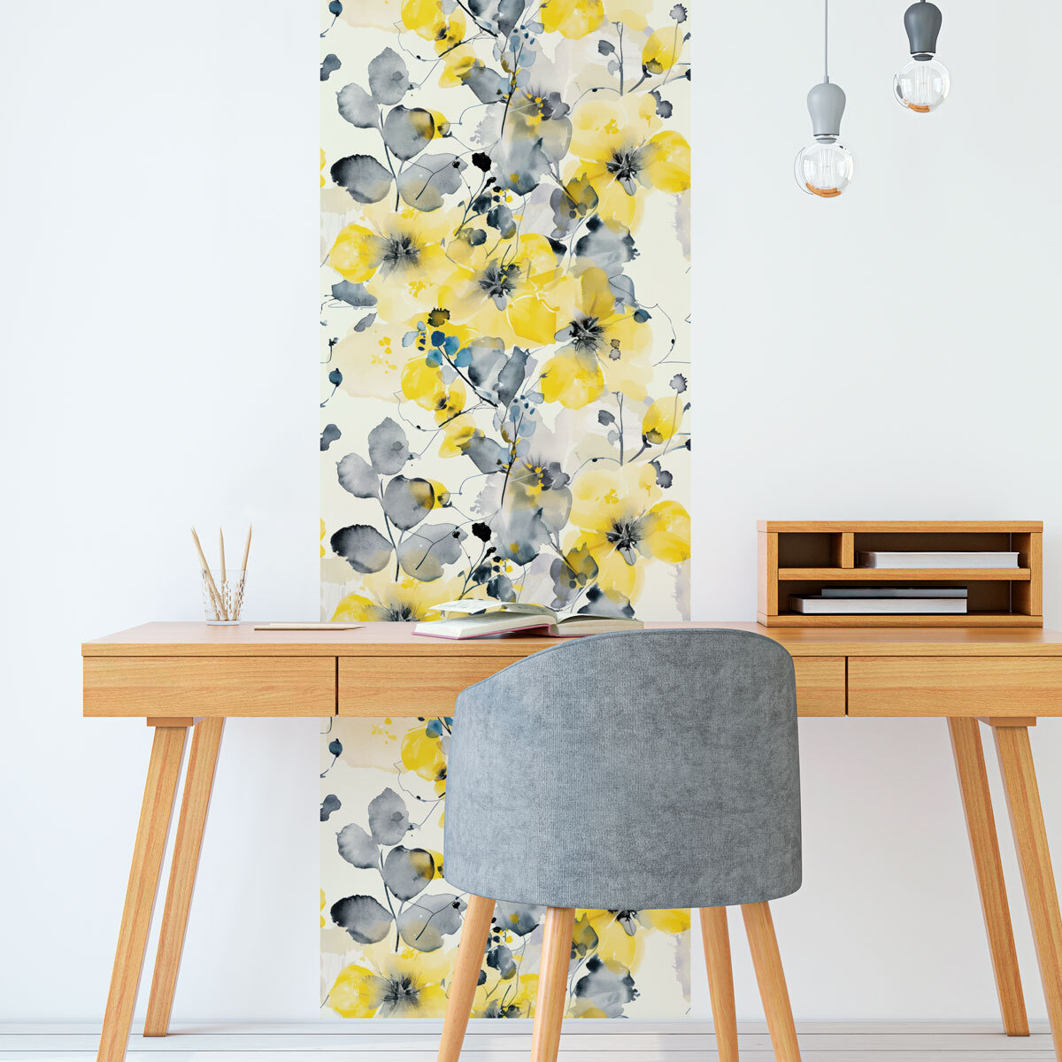 Papier peint intissé pré-encollé - SCANDINAVE FLEURS AQUARELLES JAUNES - 1 rouleau