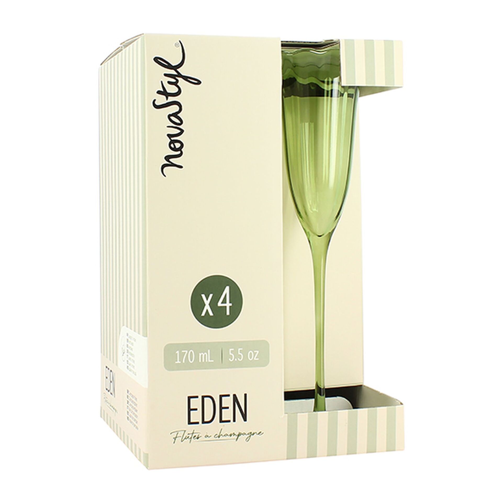 Lot de 4 flûtes en verre en forme de fleur 17cl vertes EDEN