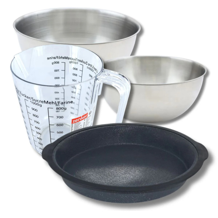 Set pâtisserie avec moule à manqué 25 cm, 2 bols à mixer, verre mesureur et spatule Zenker